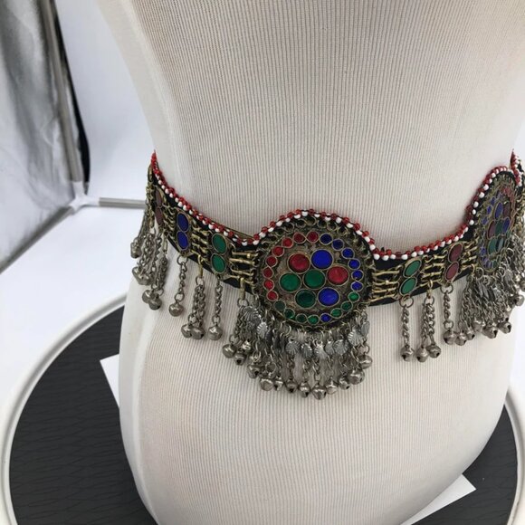 Afghani Kamar Bandh Waist Belt: Handmade Belly Chain with Glass Stones - Picture 3 of 9
